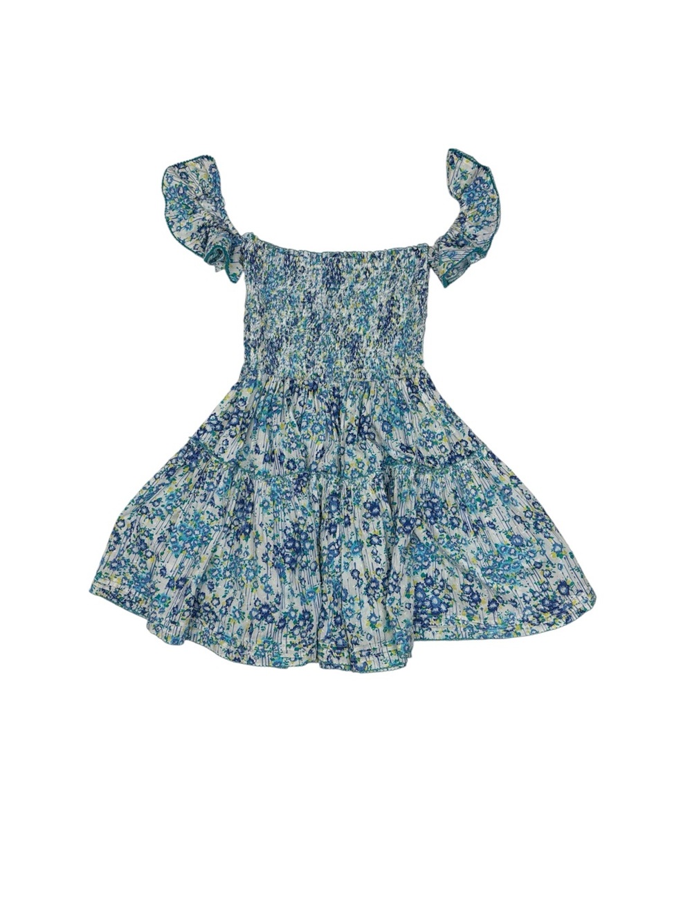 NWT Kids Poupette St.Barth Blue Floral Off The Shoulder Smocked Sundress Sz:L